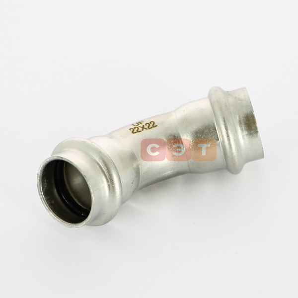 Угол 45° двухраструбный пресс нержавеющий  22 х 22  UniFitt